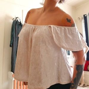 Pale Pink Crushed Velvet off the shoulder top M